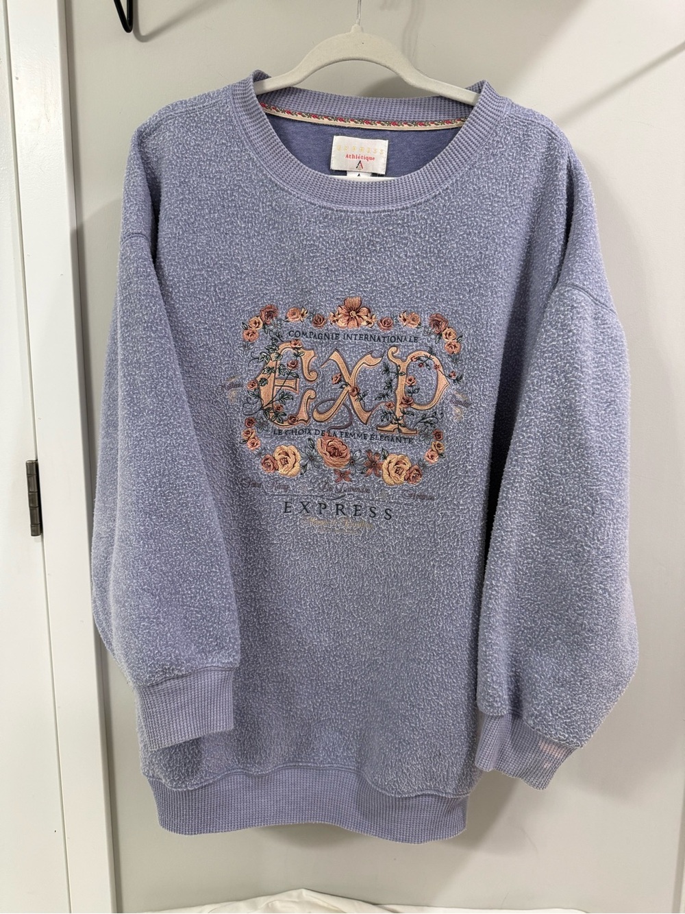 Express Lavender Floral Logo Crew Sweater